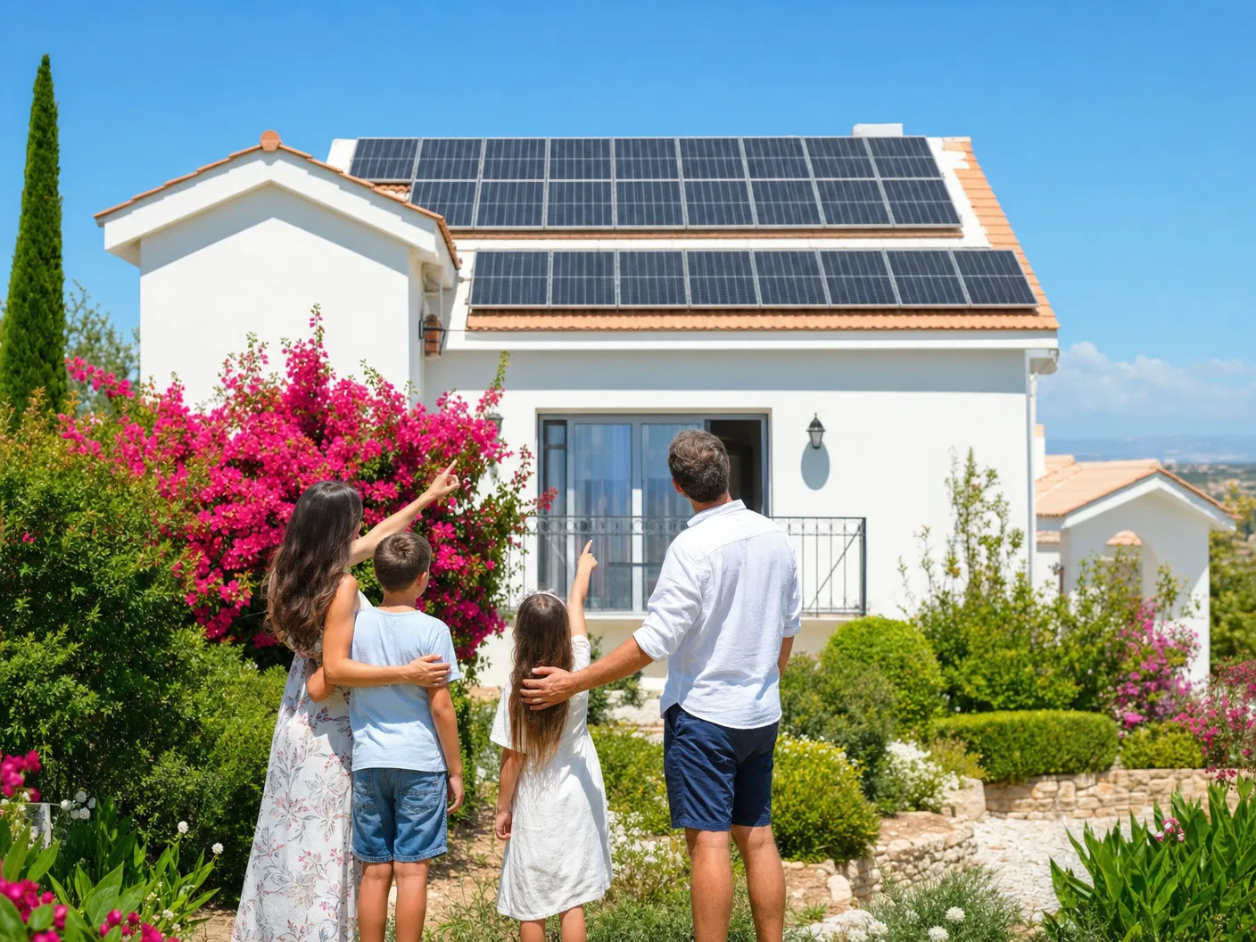 Happy family with their new solar installation
